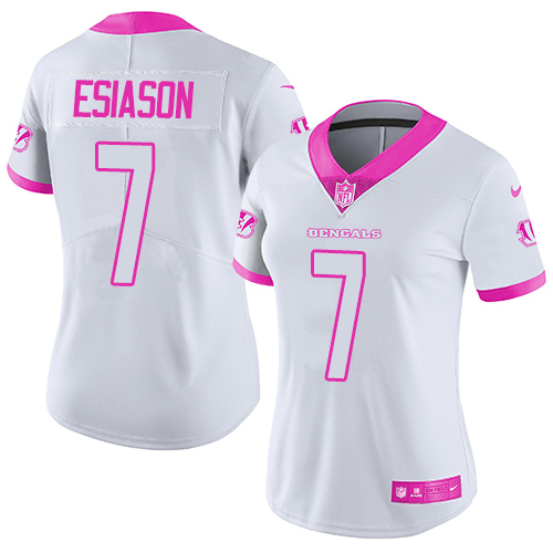Women's Limited Boomer Esiason Nike Jersey White/Pink - #7 Rush Fashion NFL Cincinnati Bengals